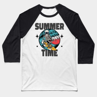 Summer Time Skeleton Surfing Baseball T-Shirt